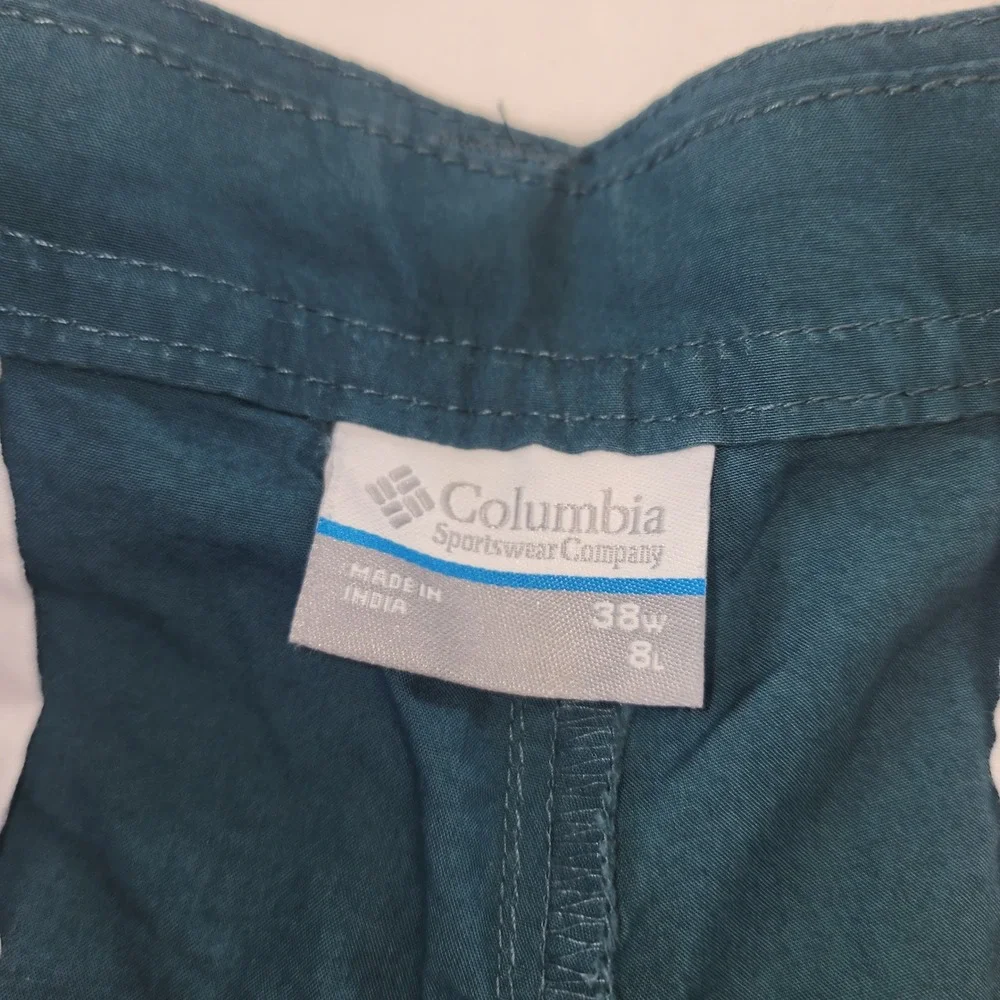 Columbia‎ Washed Out Shorts Mens 38 Teal Blue Green Cotton Chino 8 Inseam AM4471